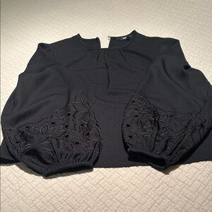 Express Black Embroidered Balloon Sleeve Blouse